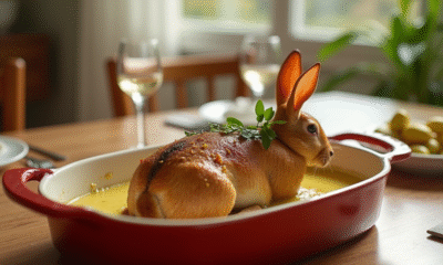 Agneau rôti avec sauce moutarde sur table en famille