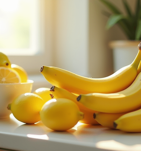 Bananes jaunes sur le comptoir avec un bol de citrons