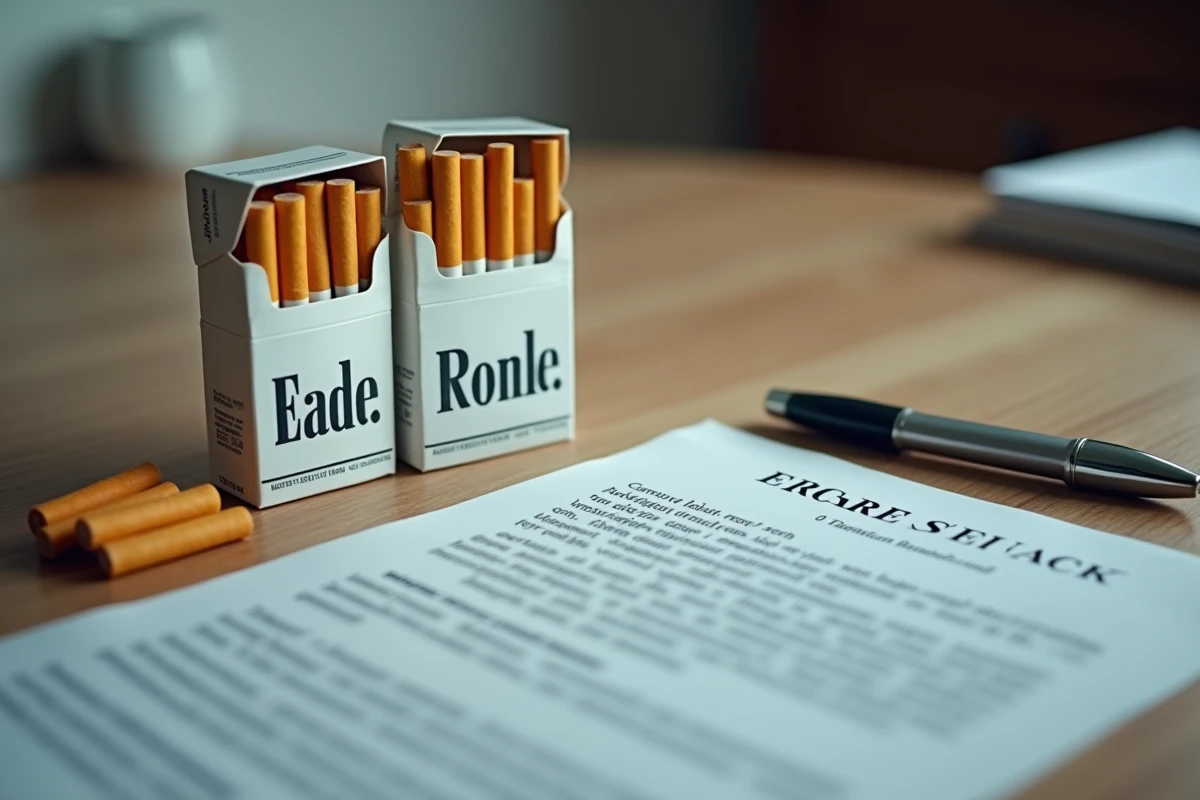 Cartouches de cigarettes posées à côté d'un document légal, réglementation douanière sur le tabac au Luxembourg