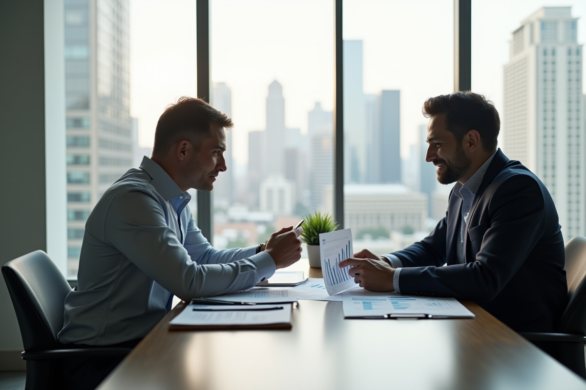 Conseiller financier et propriétaire examinant des documents immobiliers