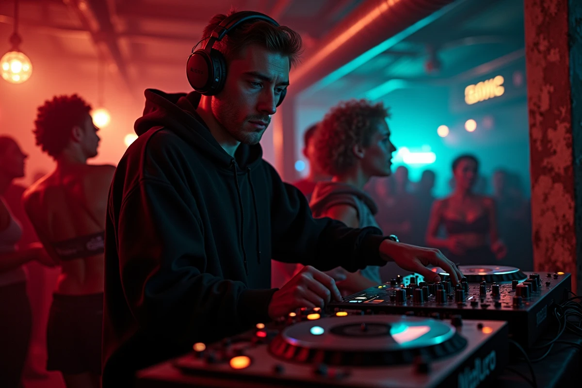 DJ seul mixant dans un club underground parisien
