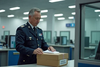 Agent des douanes examinant des documents à un poste frontière, contrôle de marchandises transfrontalières au Luxembourg