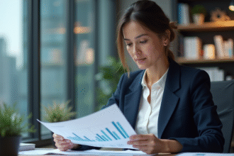 Femme professionnelle analysant des graphiques financiers