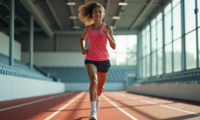 Jeune femme sportive en course dans une salle moderne