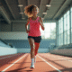 Jeune femme sportive en course dans une salle moderne