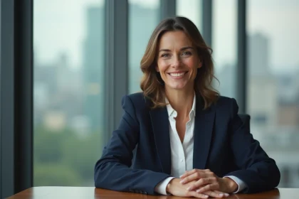 Femme d'affaires confiante en portrait en bureau moderne