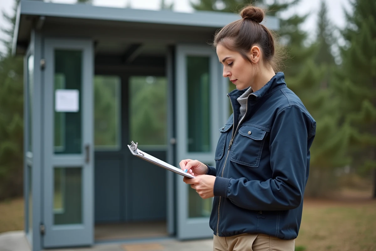 Femme vérifiant une checklist à l'extérieur près d'une station d'observation