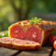 Gâteau de chorizo tranché sur une table en plein air