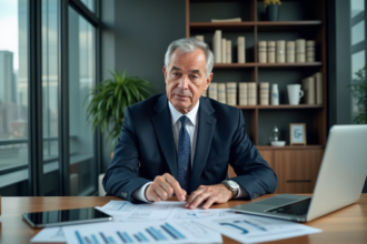 Manager financier en costume dans un bureau moderne