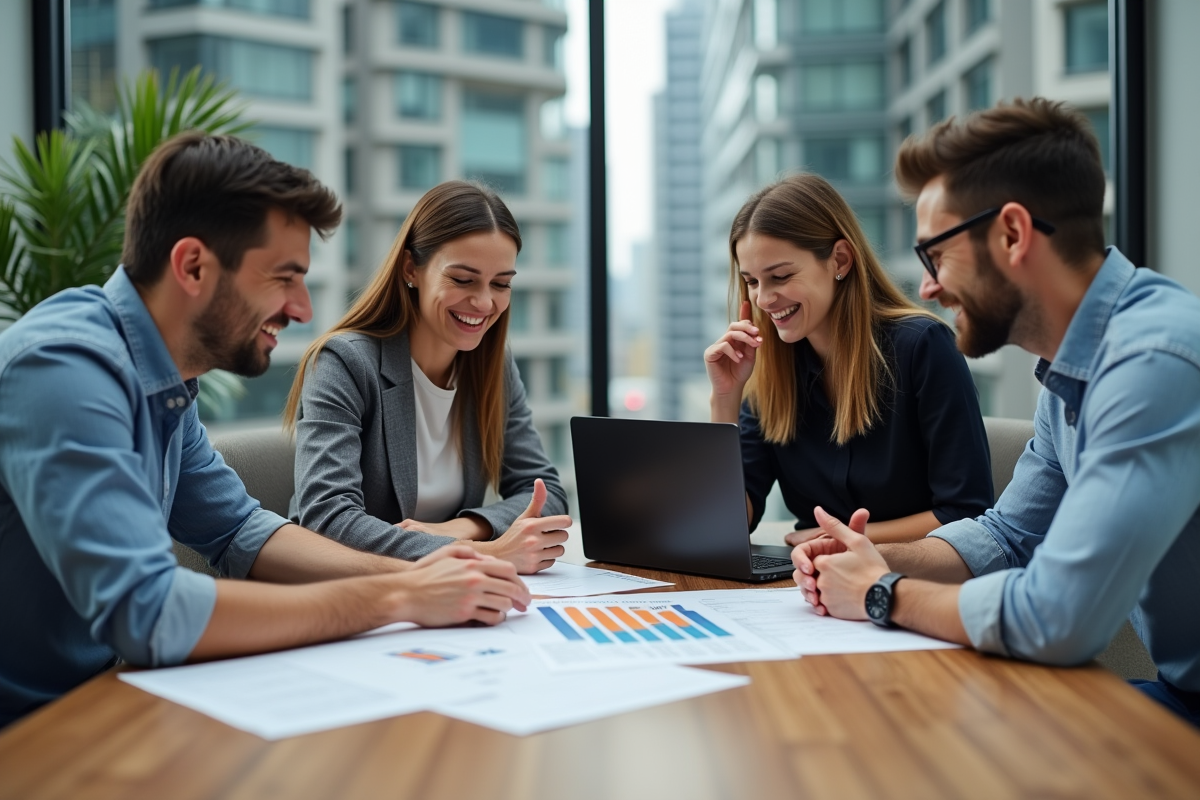 Groupe de quatre adultes en réunion d'affaires