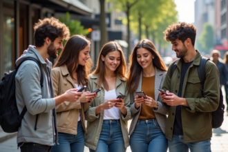 Groupe de jeunes adultes en ville avec styles vestimentaires variés