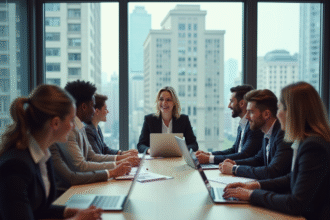Groupe de professionnels en réunion dans un bureau moderne
