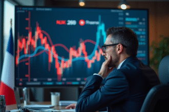 Homme d'affaires inquiet regardant des graphiques financiers en France