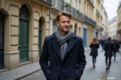 Homme français dans Paris automne souriant