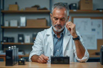 Ingénieur examinant une batterie historique et moderne dans un laboratoire