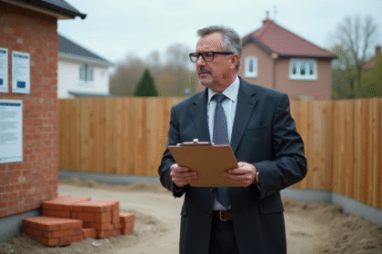 Inspecteur municipal examine une maison en construction