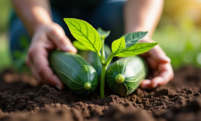 Jardinier plantant des concombres trop proches en terre riche