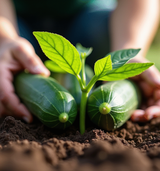 Jardinier plantant des concombres trop proches en terre riche