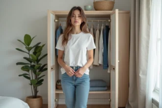 Jeune femme organisée avec un vestiaire minimaliste