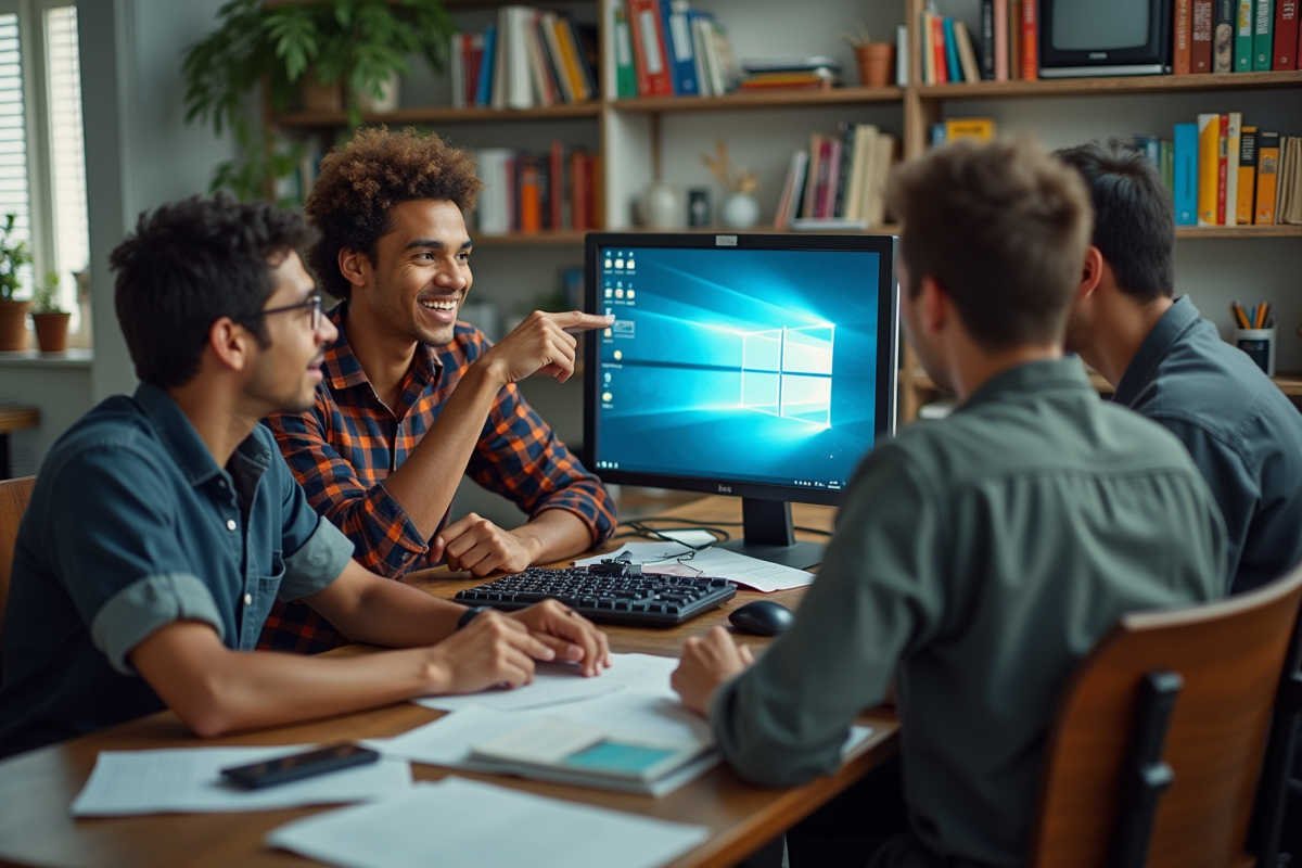 Groupe de jeunes développeurs autour d