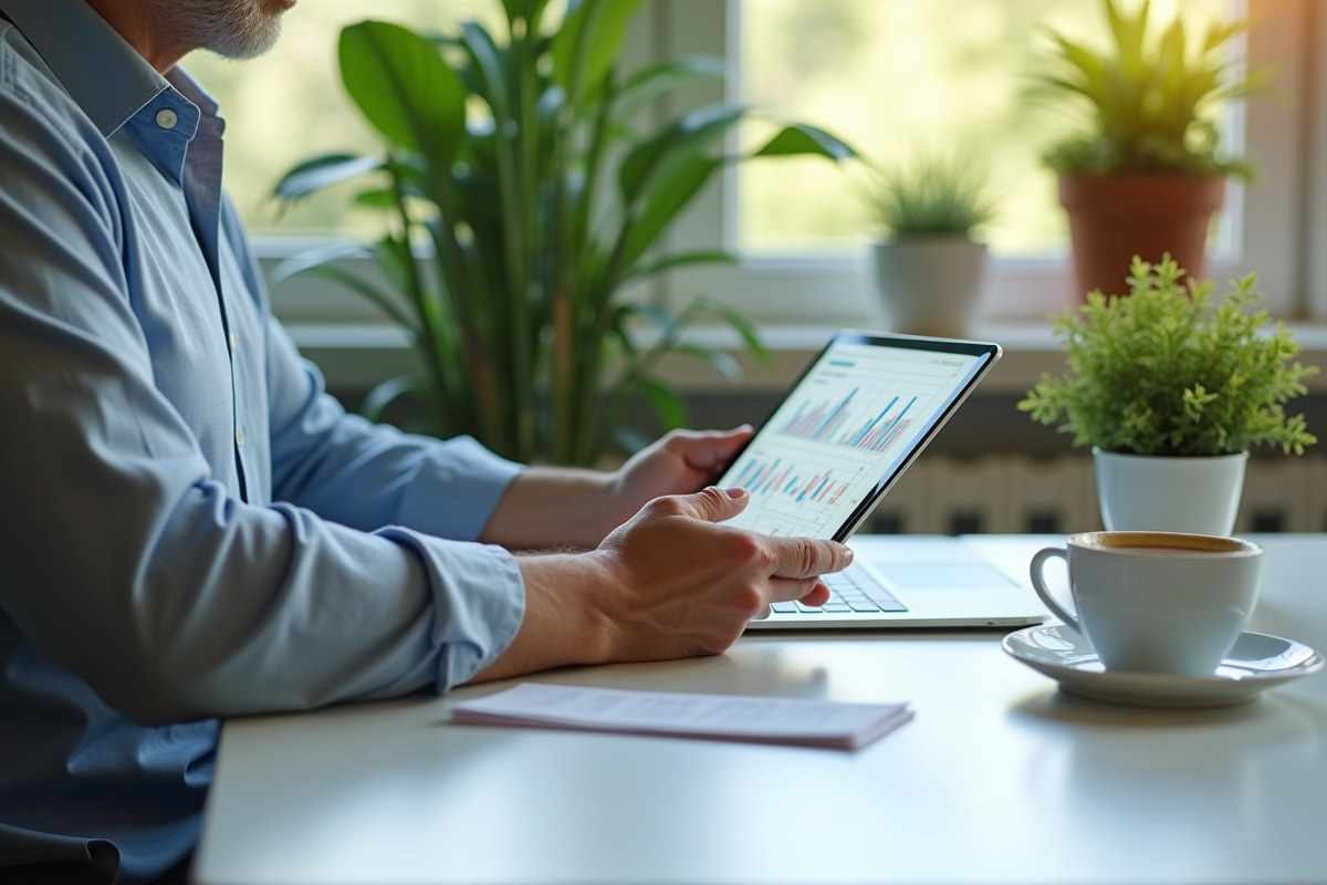 Personne utilisant une tablette pour analyser des graphiques d