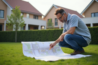 Urbaniste examinant une carte sur un terrain résidentiel